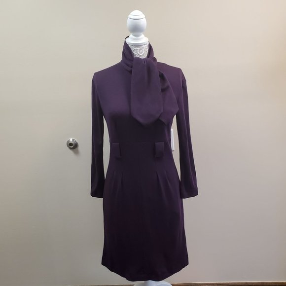 Vintage CHANEL Purple Wool Dress With Neck Tie Sz 8/42